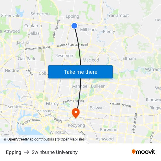 Epping to Swinburne University map