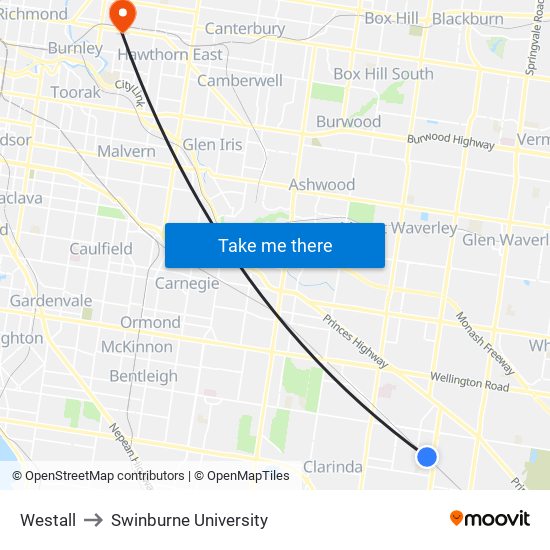 Westall to Swinburne University map