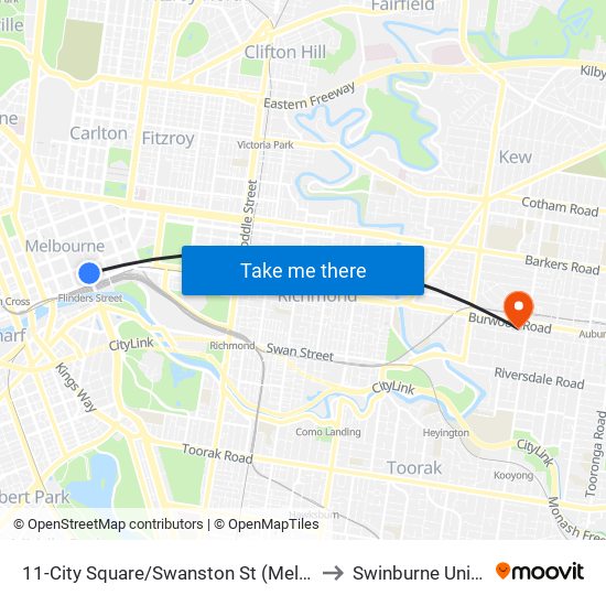 11-City Square/Swanston St (Melbourne City) to Swinburne University map