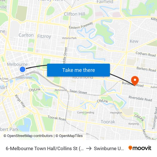 6-Melbourne Town Hall/Collins St (Melbourne City) to Swinburne University map