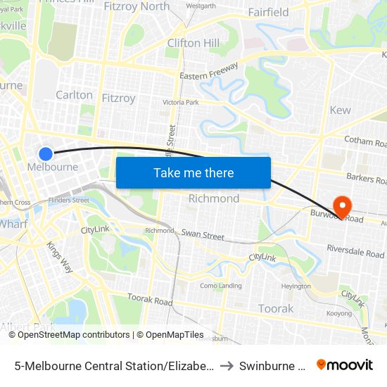 5-Melbourne Central Station/Elizabeth St (Melbourne City) to Swinburne University map