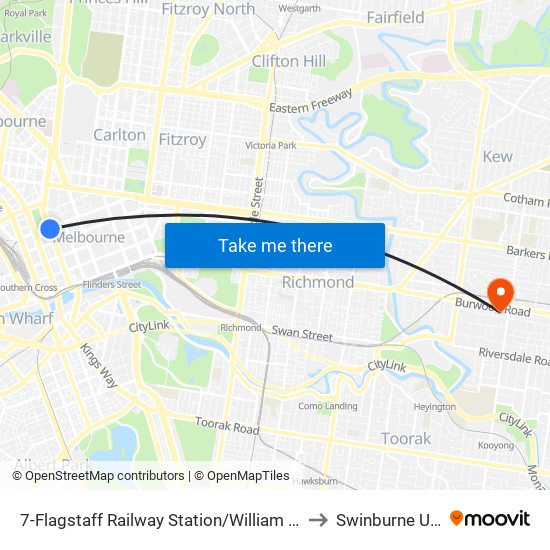 7-Flagstaff Railway Station/William St (Melbourne City) to Swinburne University map