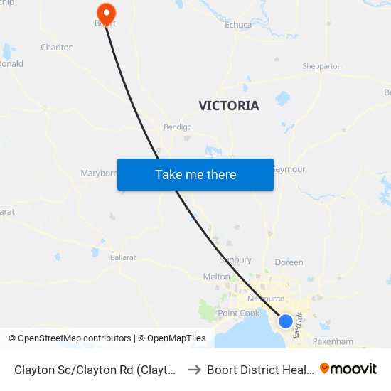 Clayton Sc/Clayton Rd (Clayton) to Boort District Health map