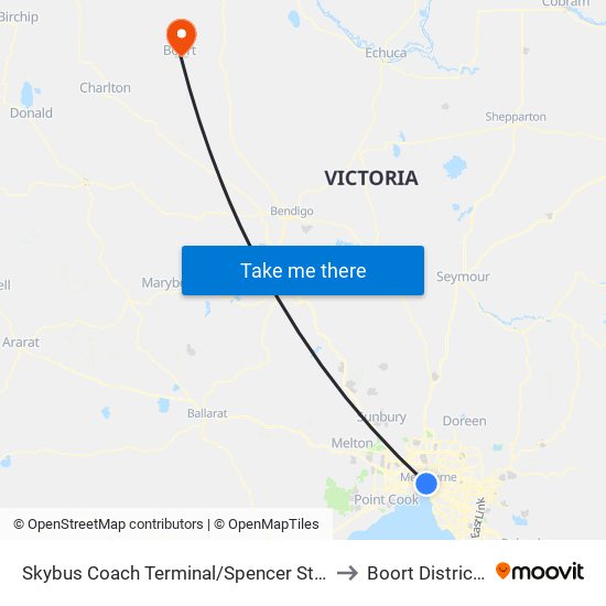 Skybus Coach Terminal/Spencer St (Melbourne City) to Boort District Health map