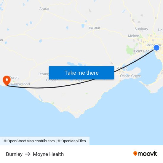 Burnley to Moyne Health map