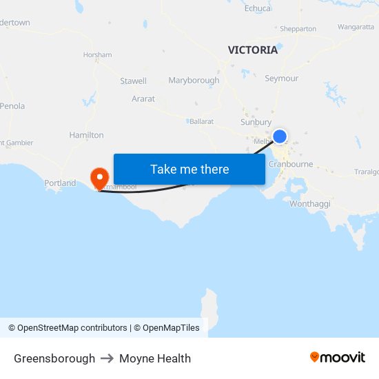 Greensborough to Moyne Health map