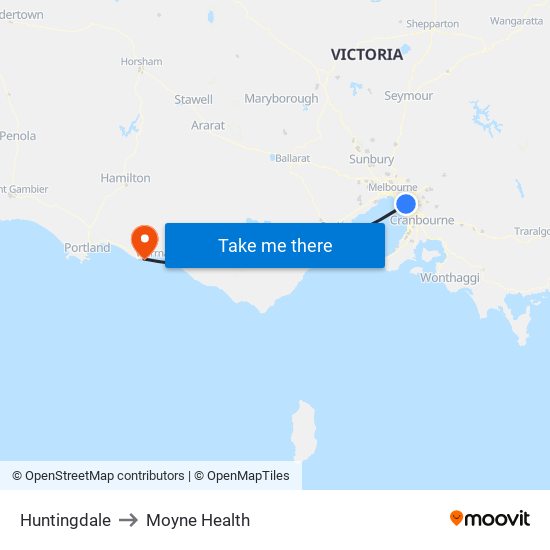 Huntingdale to Moyne Health map