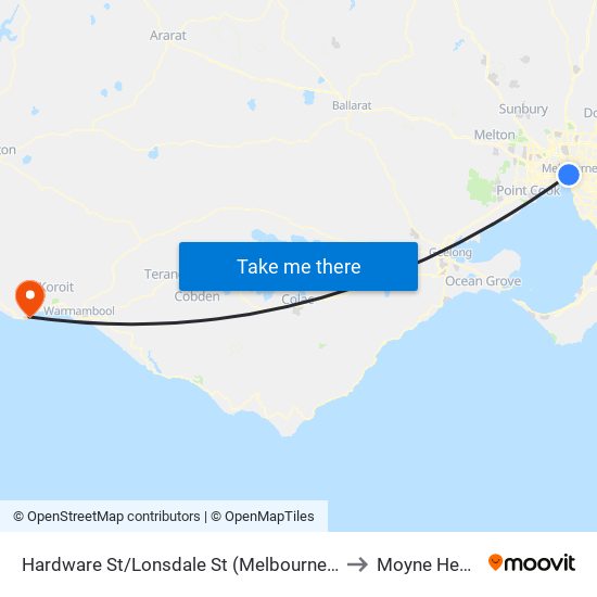 Hardware St/Lonsdale St (Melbourne City) to Moyne Health map