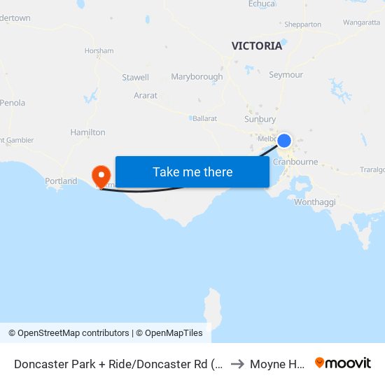 Doncaster Park + Ride/Doncaster Rd (Doncaster) to Moyne Health map