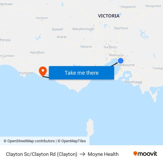 Clayton Sc/Clayton Rd (Clayton) to Moyne Health map