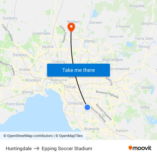 Huntingdale to Epping Soccer Stadium map