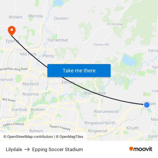 Lilydale to Epping Soccer Stadium map