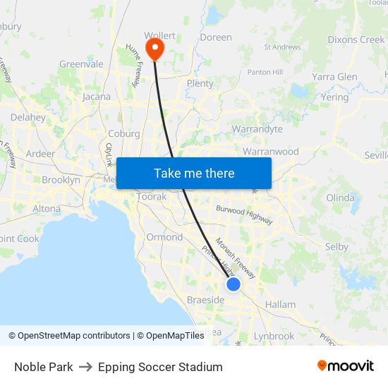 Noble Park to Epping Soccer Stadium map