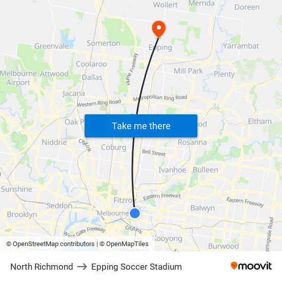 North Richmond to Epping Soccer Stadium map