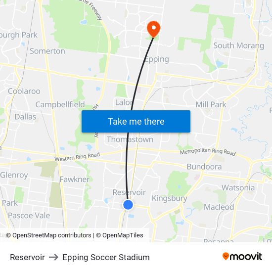 Reservoir to Epping Soccer Stadium map