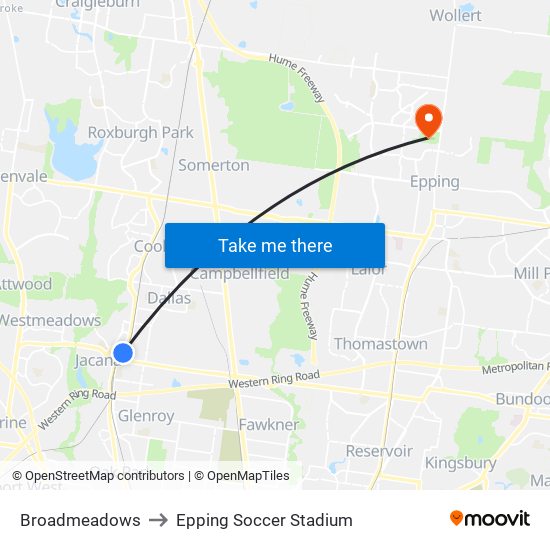 Broadmeadows to Epping Soccer Stadium map