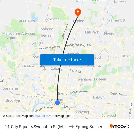 11-City Square/Swanston St (Melbourne City) to Epping Soccer Stadium map