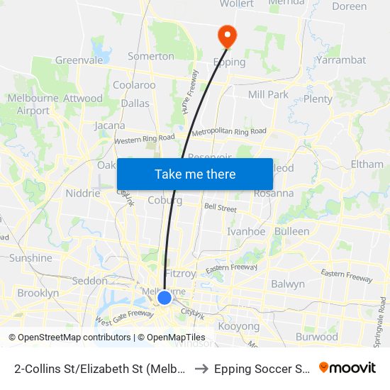 2-Collins St/Elizabeth St (Melbourne City) to Epping Soccer Stadium map