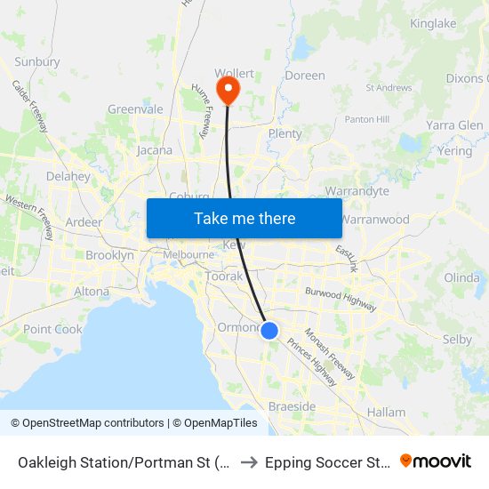 Oakleigh Station/Portman St (Oakleigh) to Epping Soccer Stadium map