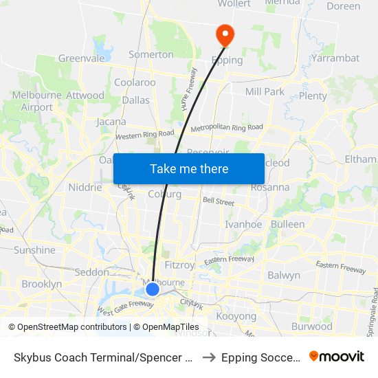 Skybus Coach Terminal/Spencer St (Melbourne City) to Epping Soccer Stadium map