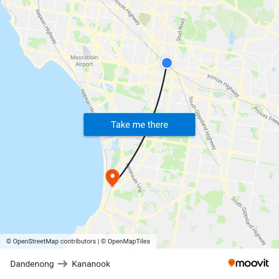 Dandenong to Kananook map