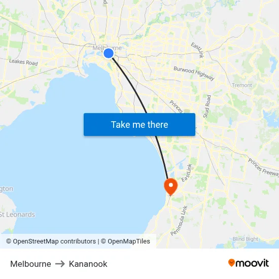 Melbourne to Kananook map