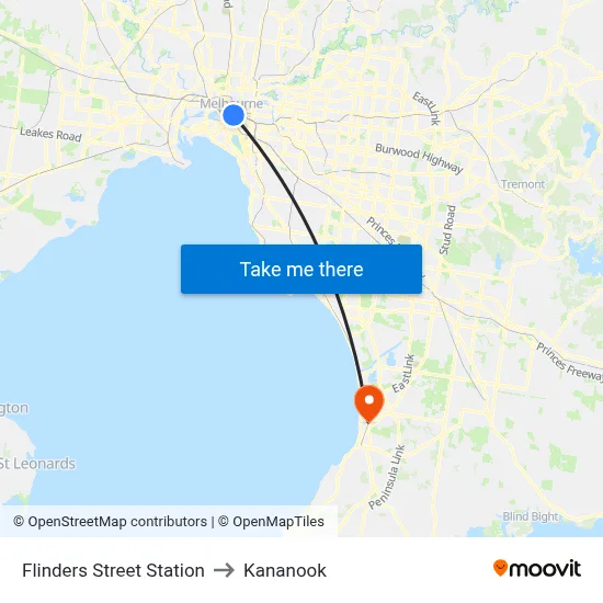 Flinders Street Station to Kananook map