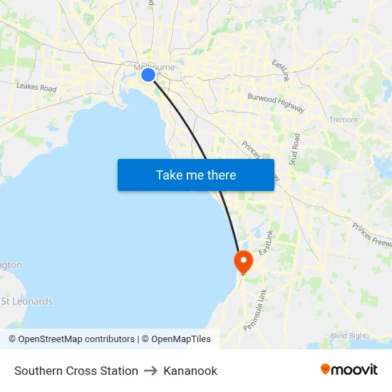 Southern Cross Station to Kananook map