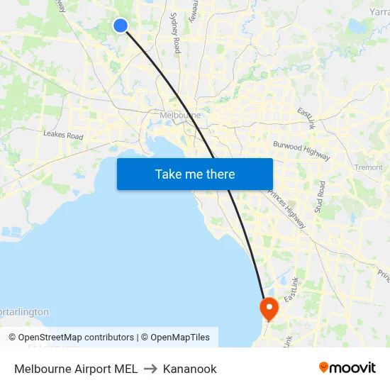 Melbourne Airport MEL to Kananook map