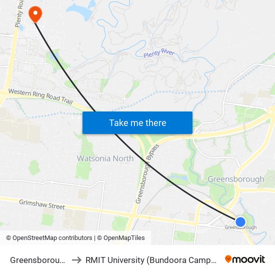 Greensborough to RMIT University (Bundoora Campus) map