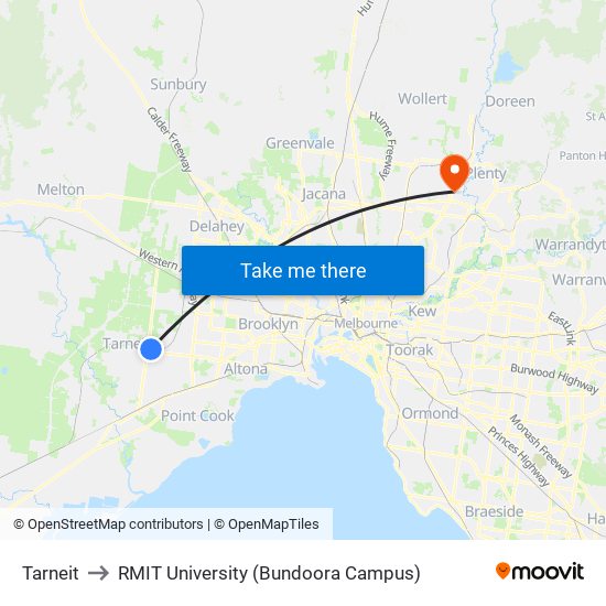 Tarneit to RMIT University (Bundoora Campus) map