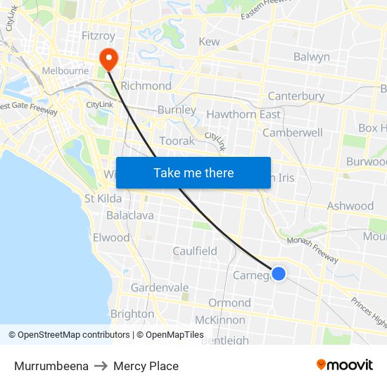 Murrumbeena to Mercy Place map