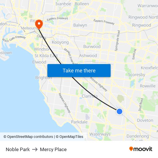 Noble Park to Mercy Place map