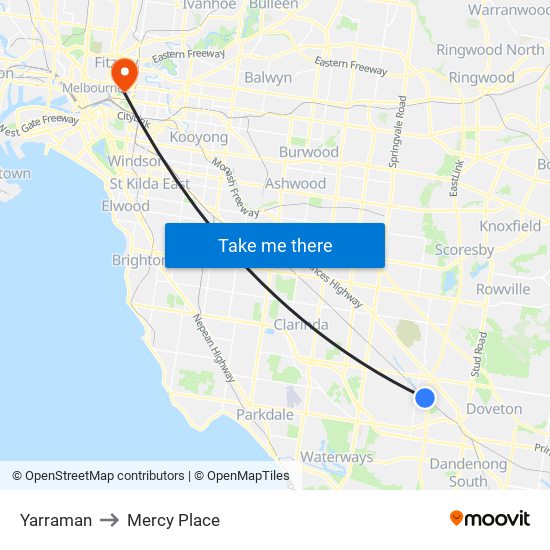 Yarraman to Mercy Place map