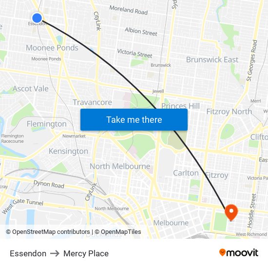 Essendon to Mercy Place map