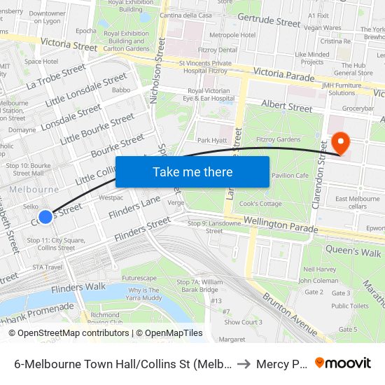 6-Melbourne Town Hall/Collins St (Melbourne City) to Mercy Place map