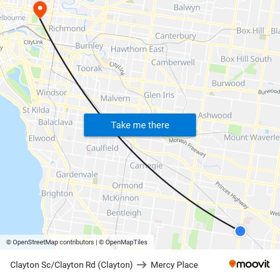 Clayton Sc/Clayton Rd (Clayton) to Mercy Place map