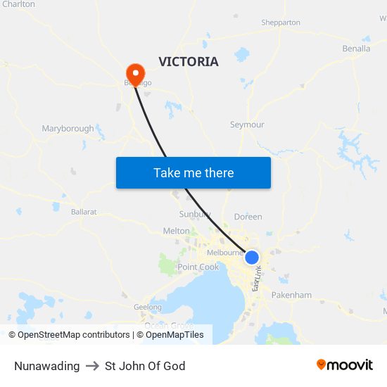 Nunawading to St John Of God map