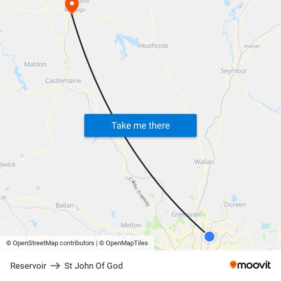 Reservoir to St John Of God map