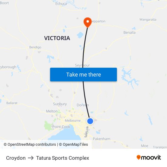 Croydon to Tatura Sports Complex map