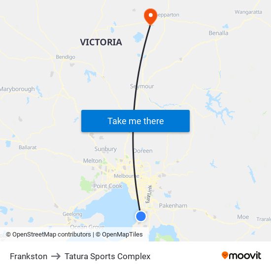 Frankston to Tatura Sports Complex map