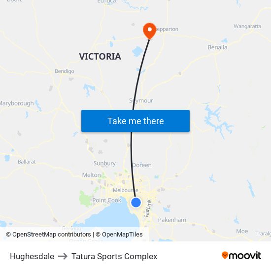 Hughesdale to Tatura Sports Complex map