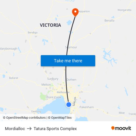 Mordialloc to Tatura Sports Complex map