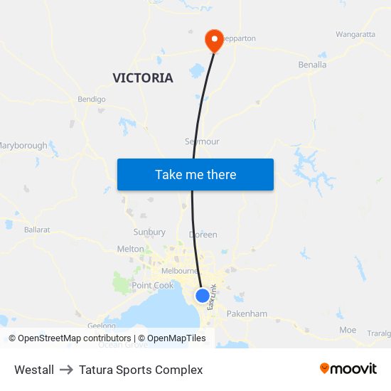 Westall to Tatura Sports Complex map