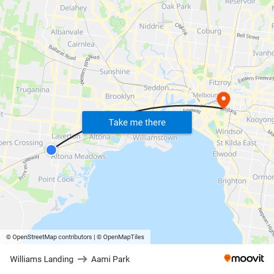 Williams Landing to Aami Park map