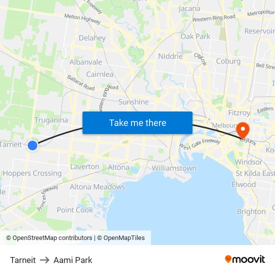 Tarneit to Aami Park map