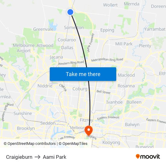 Craigieburn to Aami Park map