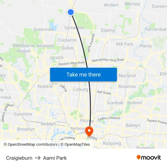 Craigieburn to Aami Park map