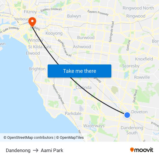 Dandenong to Aami Park map