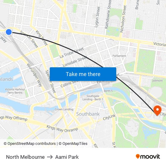 North Melbourne to Aami Park map